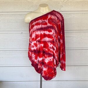 Young Fabulous & Broke-Red and Purple Tie-Dye One-Shoulder Blouse